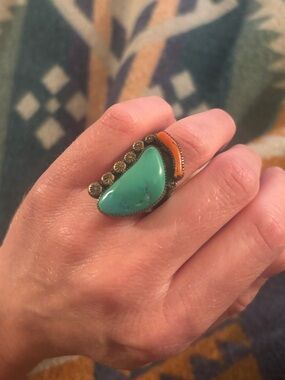 Vintage turquoise and coral H. CLAW ring